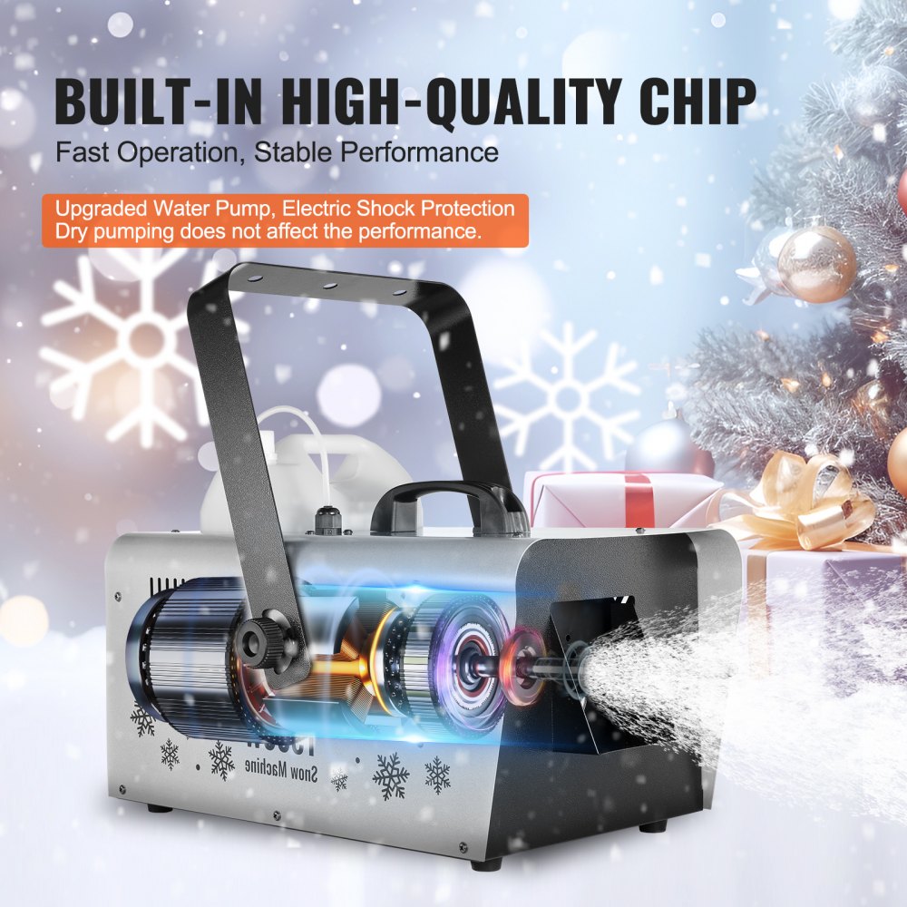 VEVOR 1500 W Máquina de Hacer Nieve Colgante o Portátil de 450 x 27 x 300 mm, Máquina para Hacer Copos de Nieve para Interiores con Control Remoto y Tanque de 5 L para Fiestas Navideñas, Bodas
