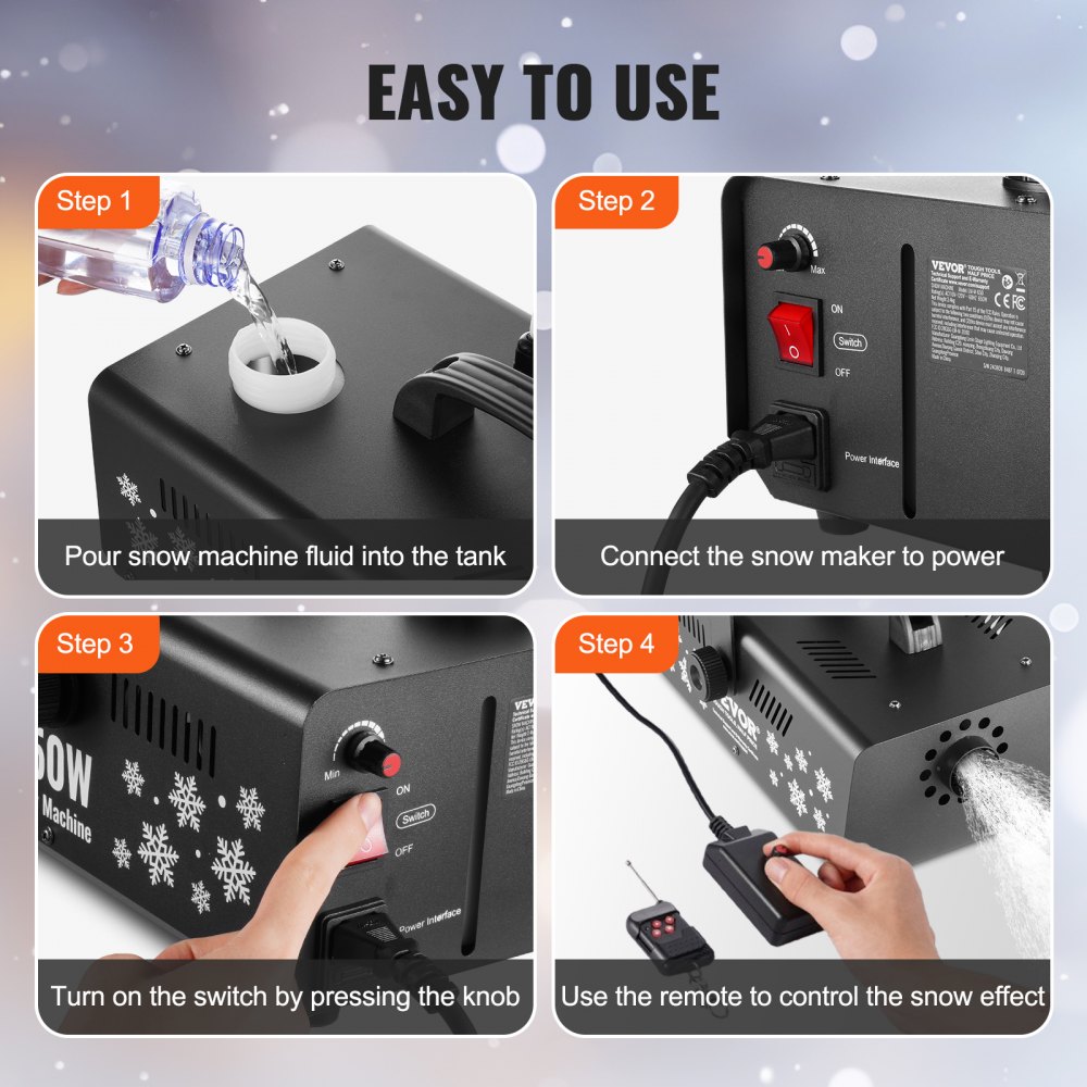 VEVOR 650 W Máquina de Hacer Nieve Colgante o Portátil de 450 x 27 x 300 mm, Máquina para Hacer Copos de Nieve para Interiores con Control Remoto y Tanque de 1 L para Fiestas Navideñas, Bodas