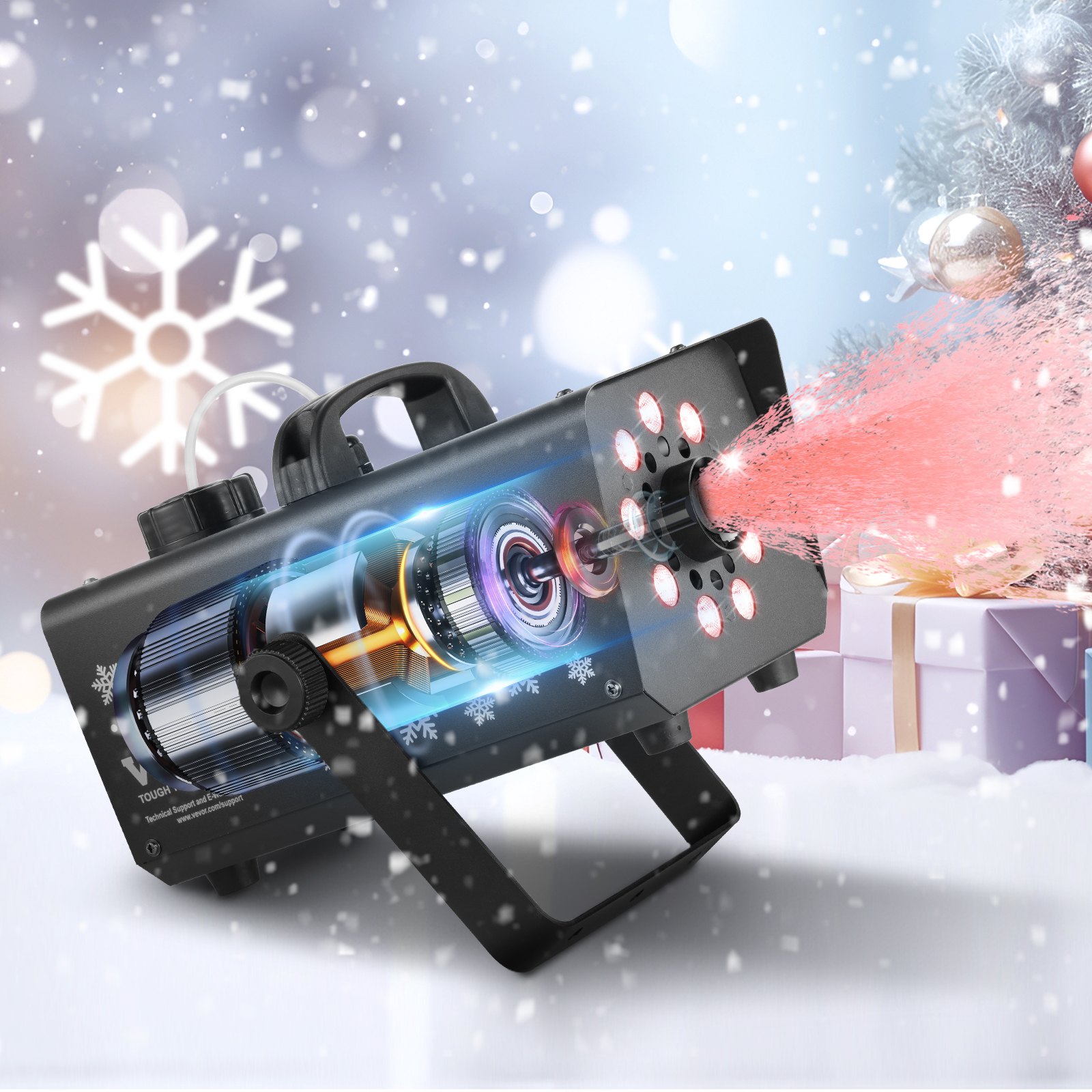 VEVOR Máquina de Nieve 800 W Máquina para Hacer Nieve Portátil Colgante con Luz LED Tanque de 1 L con Control Remoto Alto Rendimiento para Interiores, Fiestas Navideñas, Bodas, Efectos de Escenario