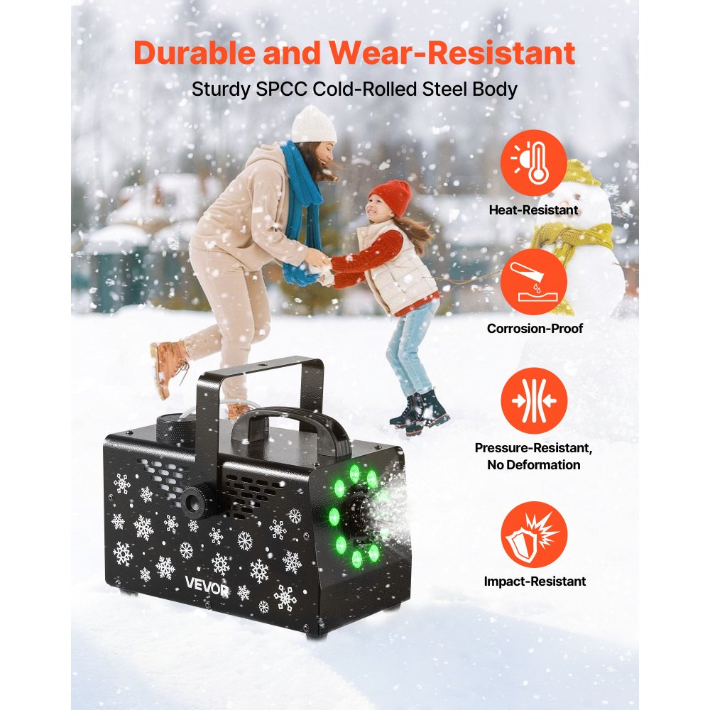VEVOR Snow Machine, Powerful 900W, Handheld/Hanging Snow Maker with Ambient Light, Wireless Remote Control Snowflake Maker with 1L Fluid Tank, Outdoor Snowflake Making Machine for Christmas Party