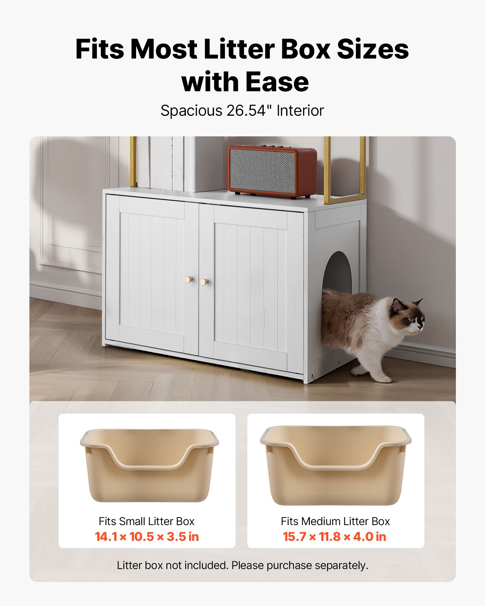 VEVOR Cat Litter Box Enclosure Furniture, 70 cm Hidden Litter Box Cabinet with Metal Legs & 2-Tier Storage Shelves, Waterproof Cat Washroom Cat House, Fit Most of Litterbox, for Living Room