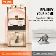 VEVOR Muebles de Baño Oculto para Gatos de Madera 2 Estantes de Almacenamiento