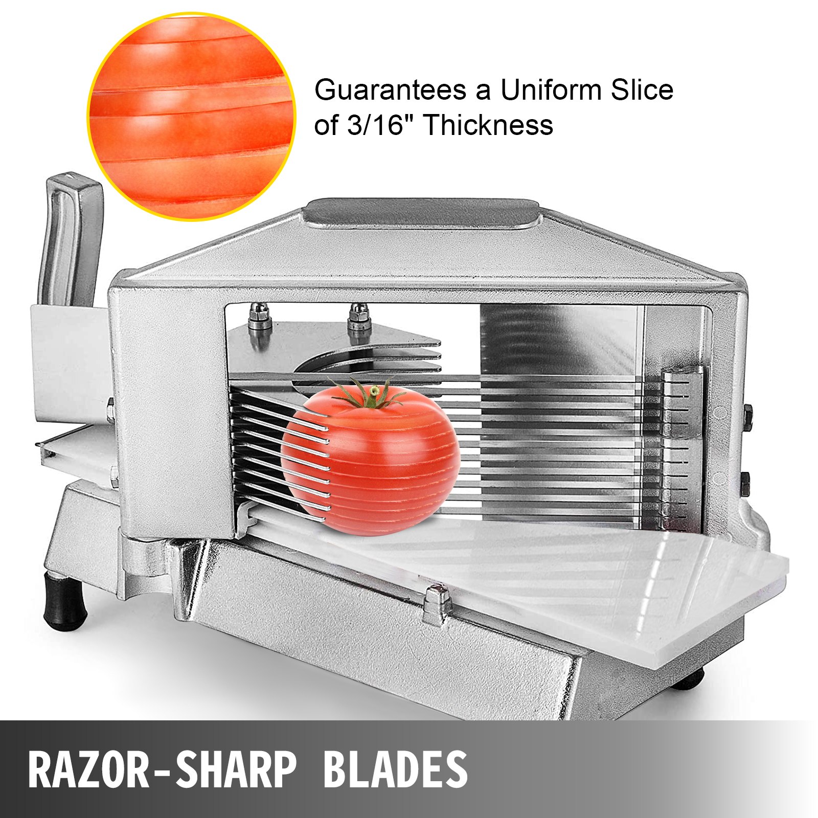 VEVOR Comercial Cortador de Tomate 4,7 MM Cortadora de Tomate Cortador para Tomate en Rodajas Cortador Comercial de Tomate con Tabla Incorporada Cortadora de Tomates con Hojas de Acero Inoxidable
