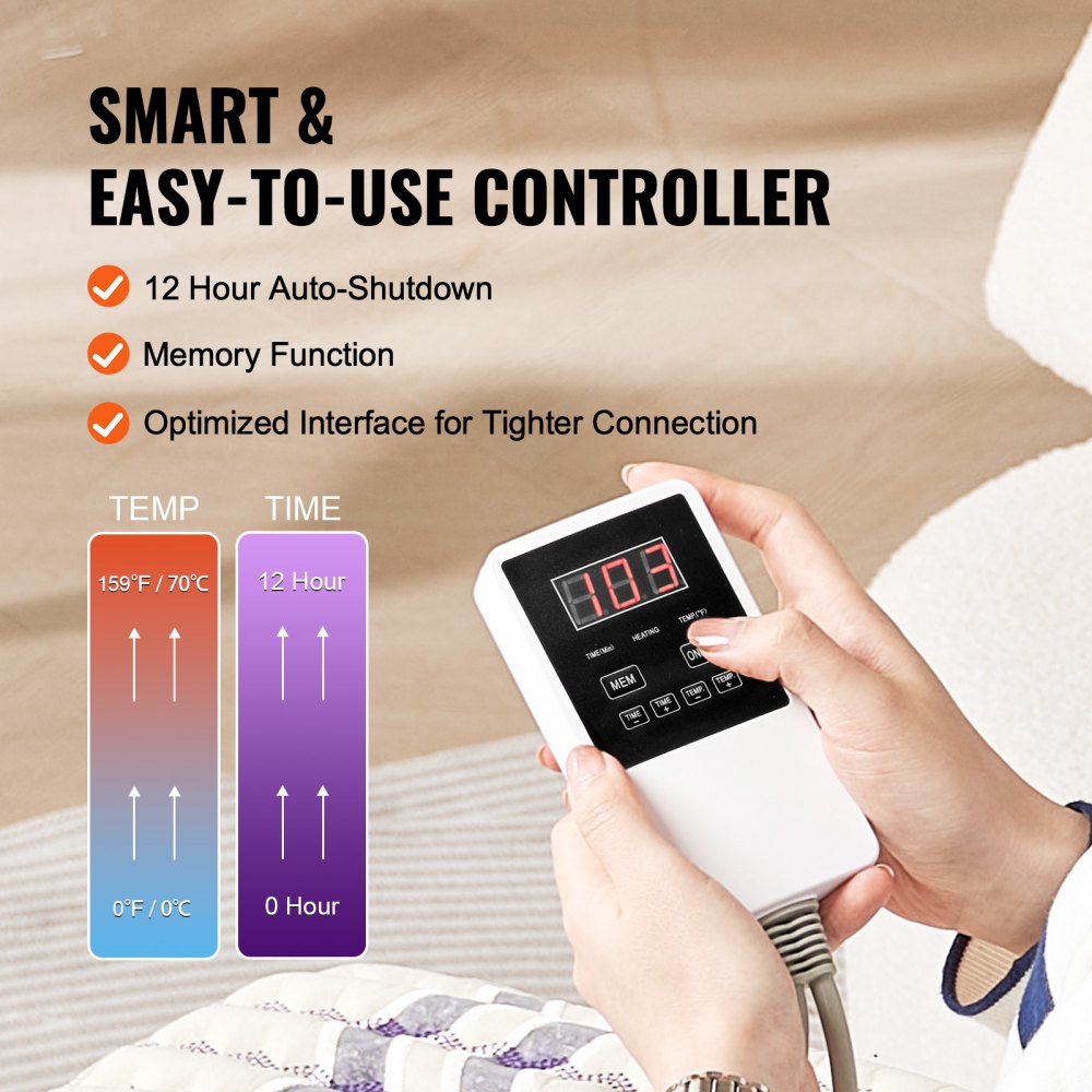VEVOR Almohadilla Térmica de Infrarrojos Lejanos, con Piedras Preciosas de Amatista y Iones Negativos, Temporizador de 0-720 Minutos para Aliviar el Dolor de Espalda y Cadera, 460 x 460 x 22 mm