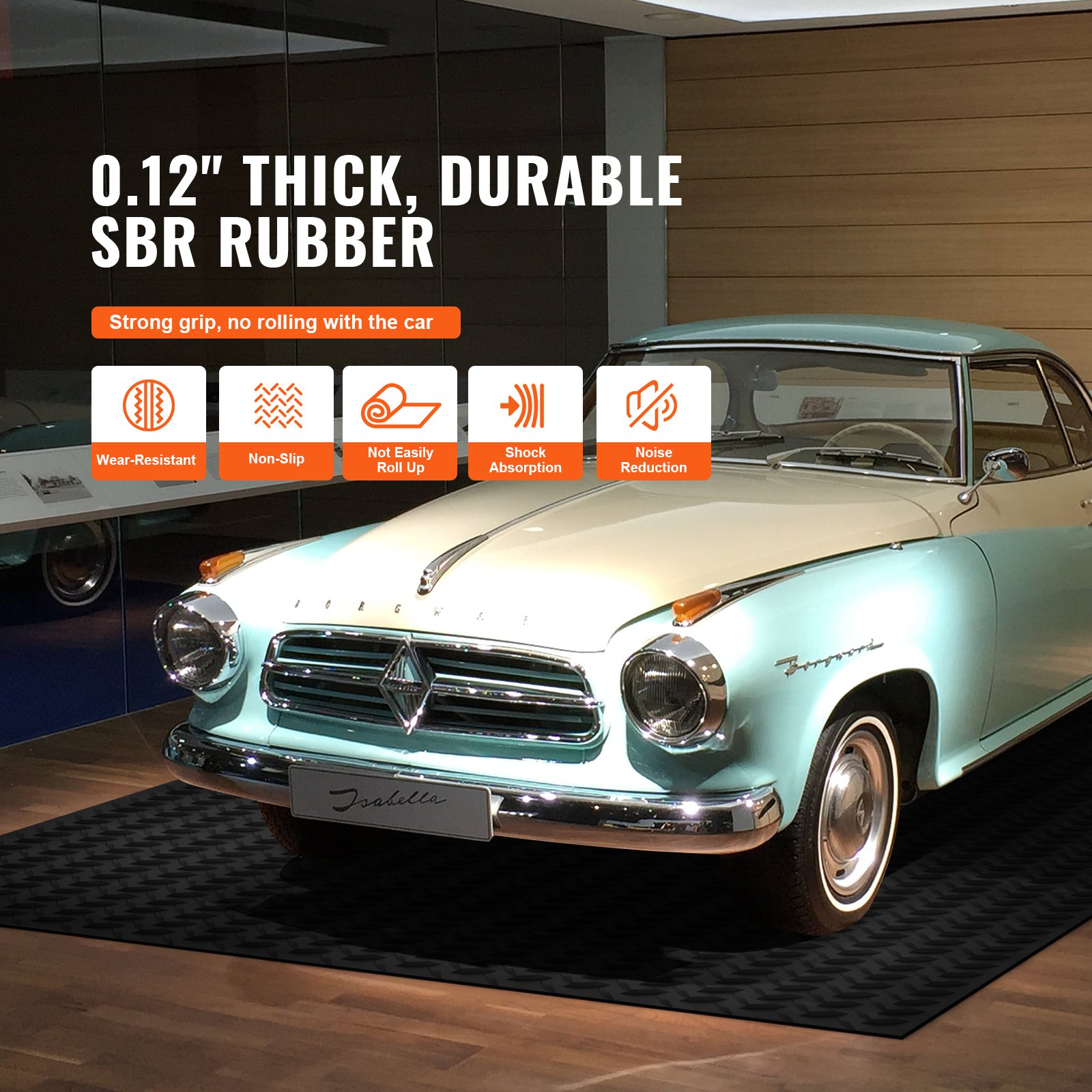 VEVOR Alfombrilla para Suelo de Garaje 1236x3065 mm Rollo SBR Suelo de Goma Patrón 3D Grosor 3 mm Impermeable Fácil de Limpiar para Proteger el Suelo Debajo del Coche, Garaje, Gimnasio, Negro