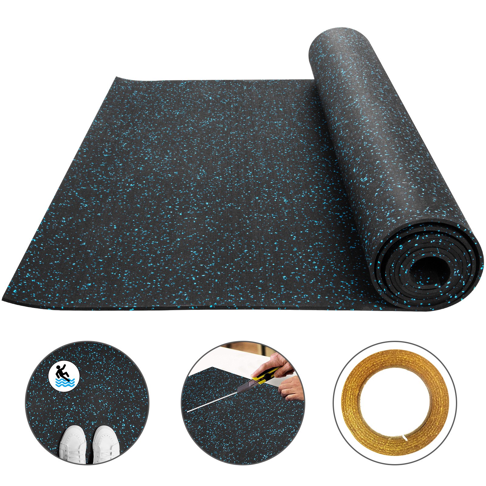 Piso De Goma Para Suelo 4'x10' 1/4" Resistente Negro Sótano Great