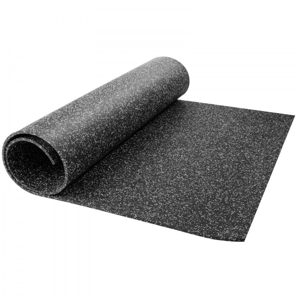 Piso De Goma Para Suelo 4' X6' 9.5mm Resistente Tapete Ejercicio Moteado Gris
