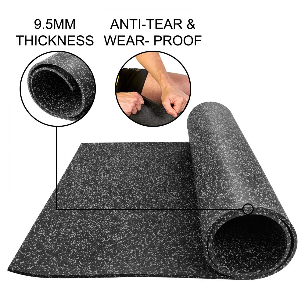 Piso De Goma Para Suelo 4' X6' 9.5mm Resistente Tapete Ejercicio Moteado Gris