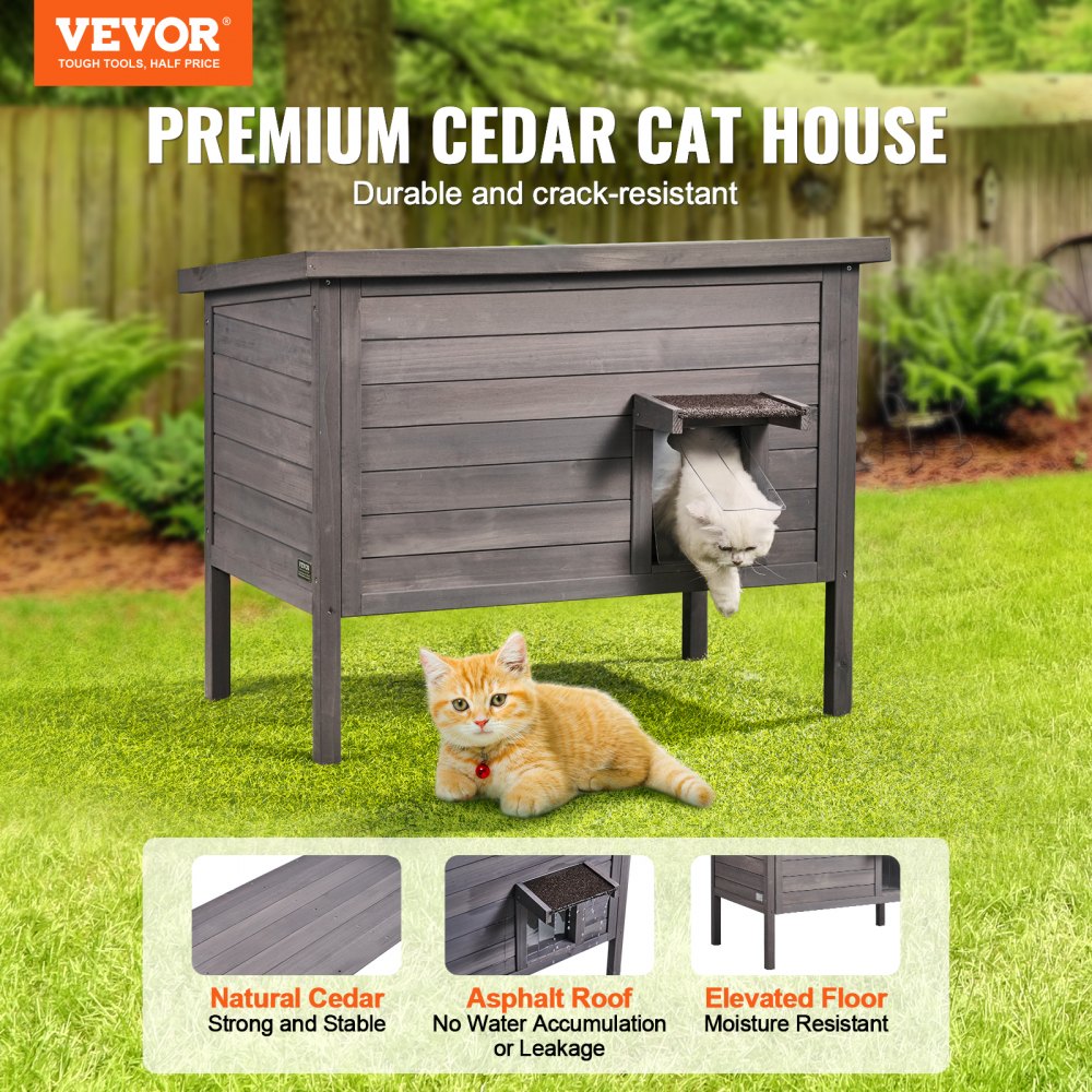 VEVOR Casa para gatos de exterior resistente a la intemperie, refugio para gatos salvajes para varios gatos, casa de madera para gatos y conejos con aislamiento de espuma en todos los lados, techo abierto, puertas con solapas de PVC, 34" de largo x 22" de ancho x 27" de alto