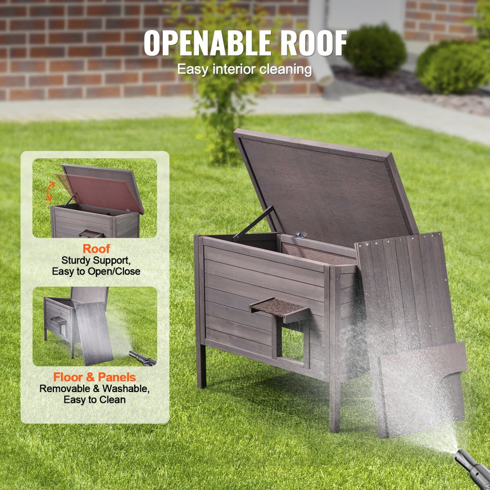 VEVOR Casa para gatos de exterior resistente a la intemperie, refugio para gatos salvajes para varios gatos, casa de madera para gatos y conejos con aislamiento de espuma en todos los lados, techo abierto, puertas con solapas de PVC, 34" de largo x 22" de ancho x 27" de alto