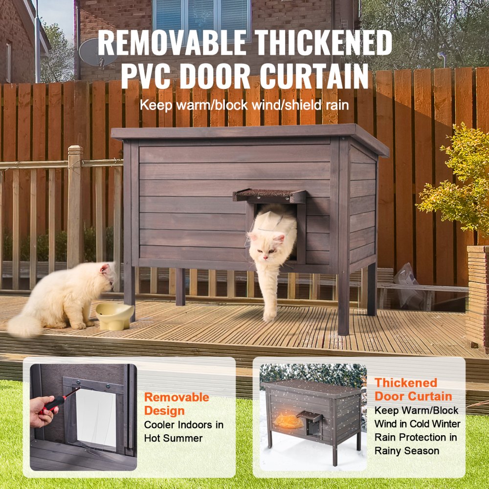 VEVOR Casa para gatos de exterior resistente a la intemperie, refugio para gatos salvajes para varios gatos, casa de madera para gatos y conejos con aislamiento de espuma en todos los lados, techo abierto, puertas con solapas de PVC, 34" de largo x 22" de ancho x 27" de alto