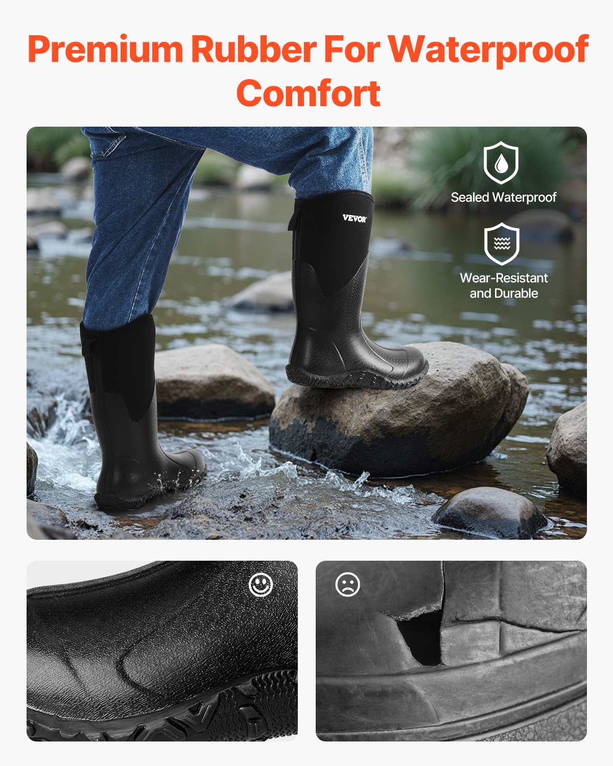 VEVOR Botas de Goma para Hombre, Calzado de Protección, Antideslizantes Impermeables, con Aislamiento para Jardinería, Ligeras y Duraderas, para Fabricación, Talla 9 EE. UU., 340 x 120 x 395 mm