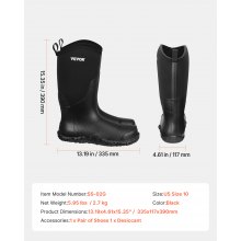 VEVOR Botas de Goma Hombre Punta de Acero Talla 10 EE. UU. 350 x 120 x 395 mm