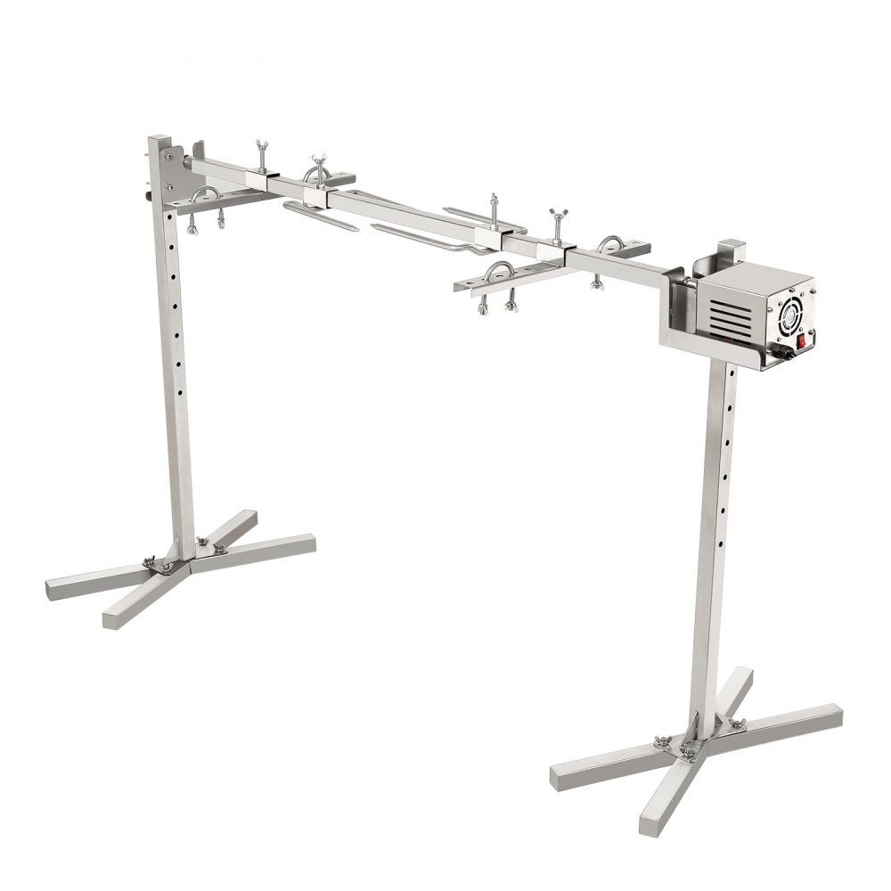 VEVOR Asador Eléctrico de 117cm Asador de Cerdo Capacidad de 60kg Asador Giratorio Motor Automático de 52W Soporte Universal Ajustable en Altura Asador Barbacoa de Acero Inoxidable para Cordero Cerdo