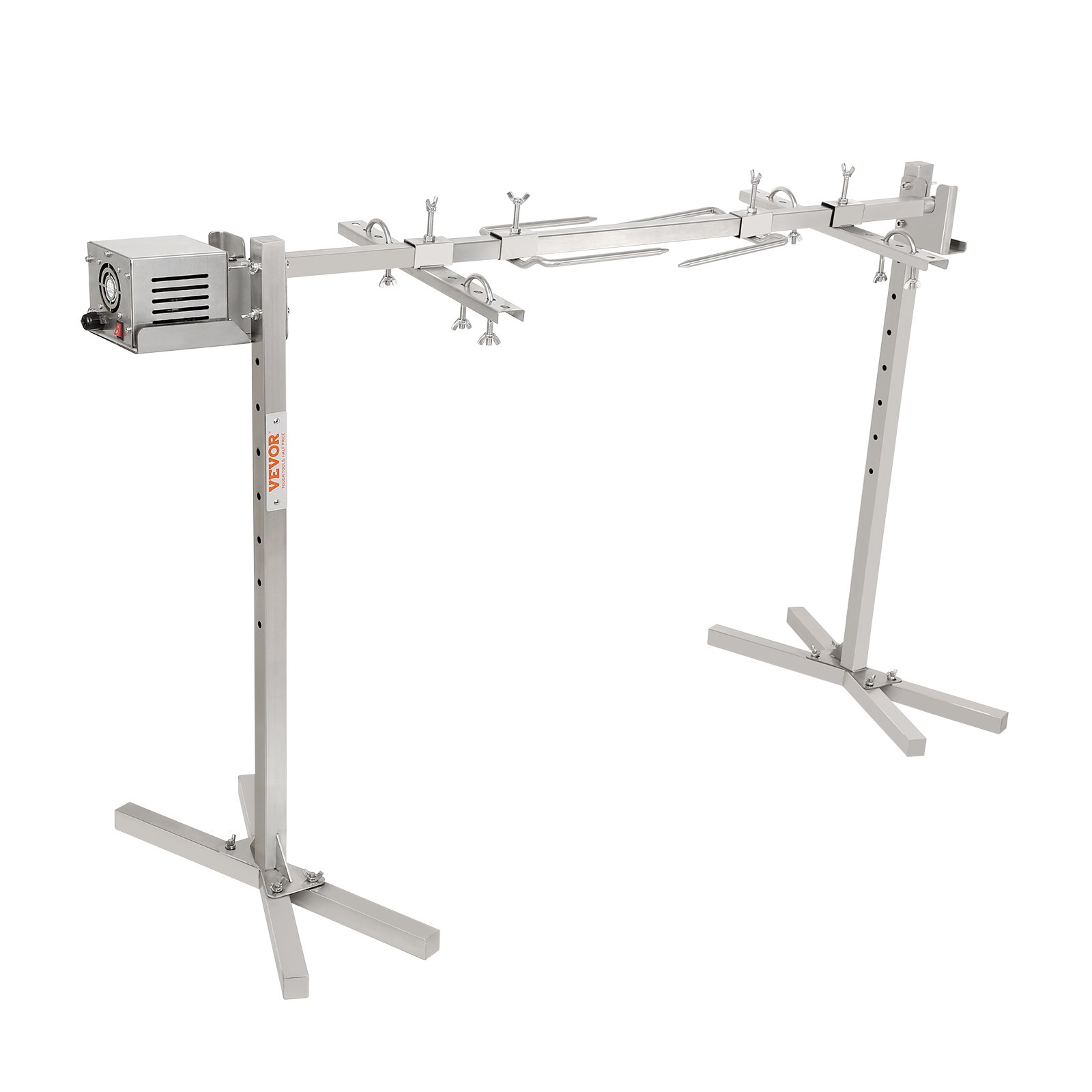VEVOR Asador Eléctrico de 117cm Asador de Cerdo Capacidad de 60kg Asador Giratorio Motor Automático de 52W Soporte Universal Ajustable en Altura Asador Barbacoa de Acero Inoxidable para Cordero Cerdo