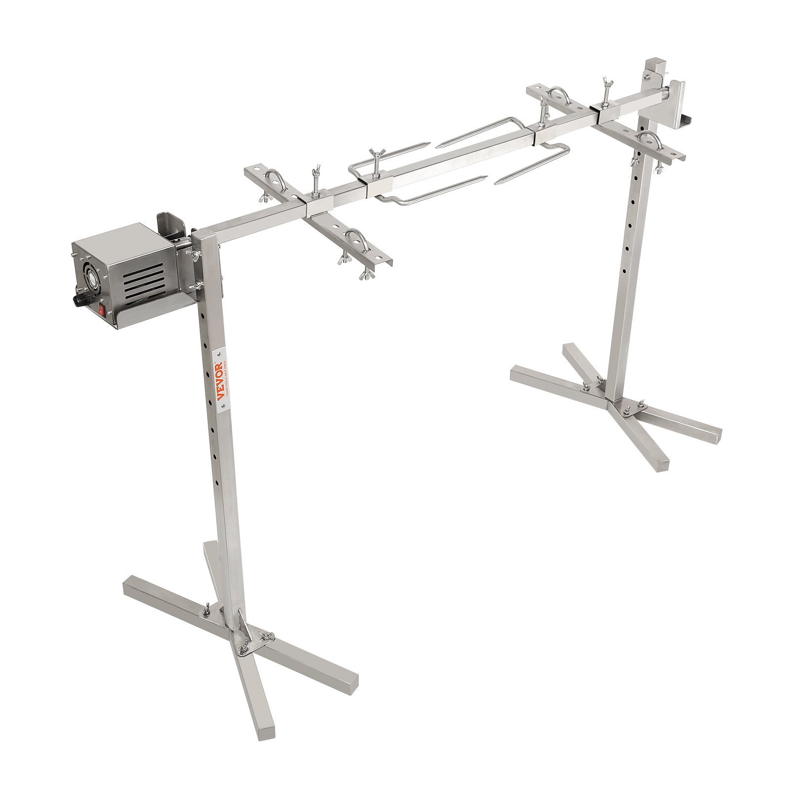 VEVOR Asador Eléctrico de 117cm Asador de Cerdo Capacidad de 60kg Asador Giratorio Motor Automático de 52W Soporte Universal Ajustable en Altura Asador Barbacoa de Acero Inoxidable para Cordero Cerdo