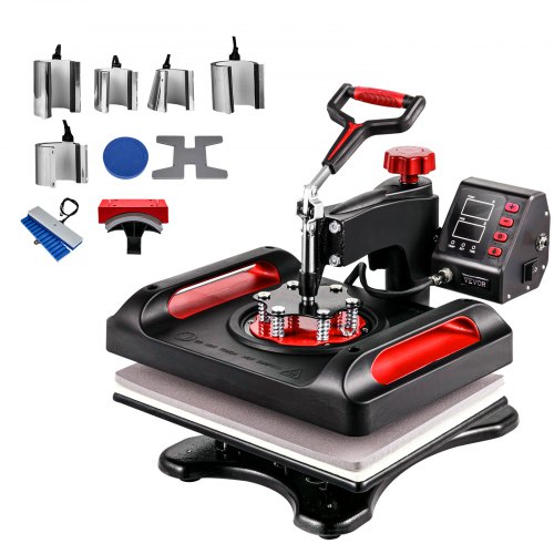 VEVOR Máquina de Prensa de Calor, Transferencia de Calor, Prensa de Calor Multifunción de Cubierta de 38x30 cm, 11 en 1 Prensa de Calor  Digital de doble tubo para DIY Camisetas, Sombreros, Tazas