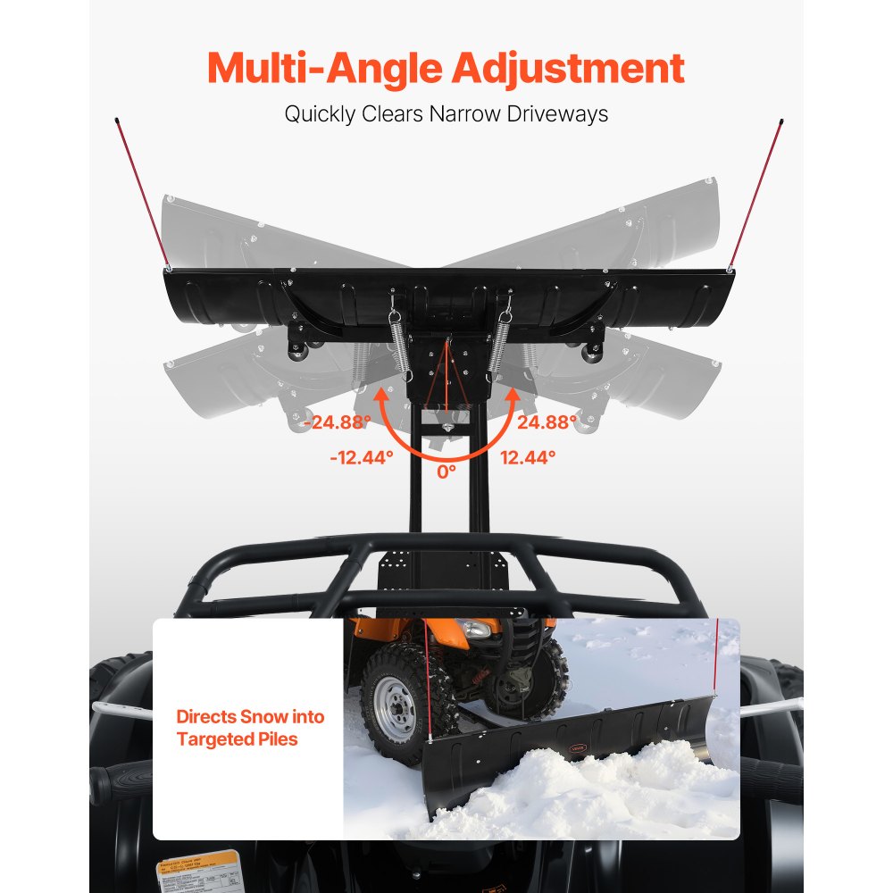 VEVOR Quitanieves, Kit de Pala de Nieves Ajustable de 109/182 cm, Fácil Desmontable, Quitanieves de Montaje Universal con Faldones de Goma Cuchilla de Acero Compatible con la Mayoría de UTV y ATV