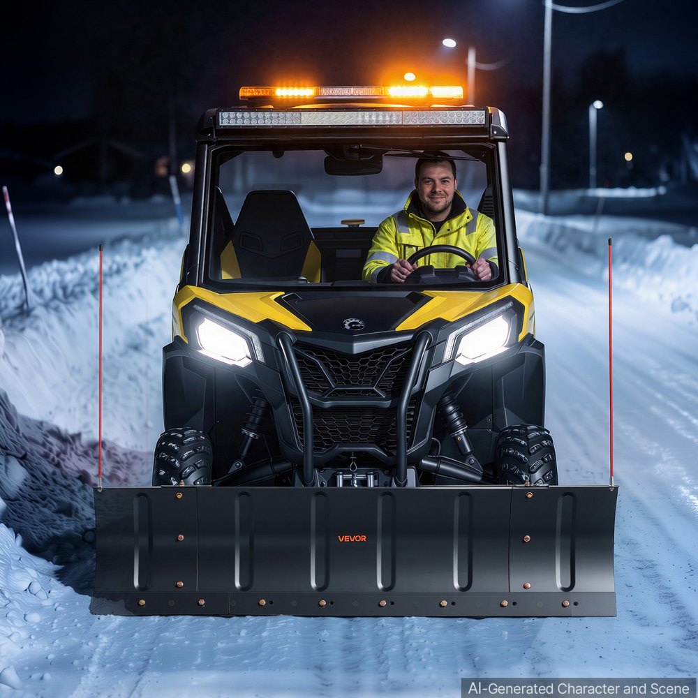 VEVOR Pala de Nieve Ancho de Trabajo 1092/1524 mm Accesorio de Tractores, Limpieza de Nieve para Carretera, Compatible con ATVs UTVs, Izquierda-Derecha Ajustable, Acero al Carbono, Barra Reflectante