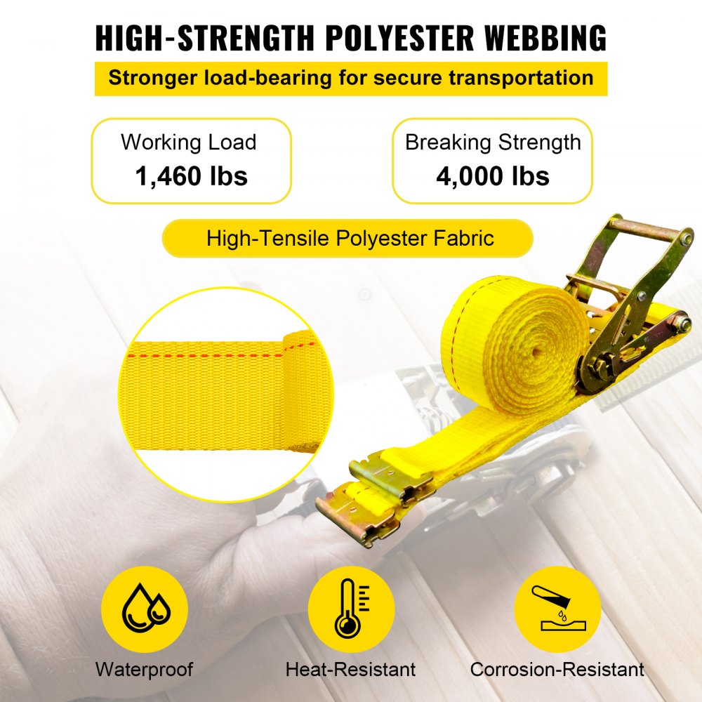 VEVOR Correas de Amarre con Trinquete E-Track 4,57 m x 5 cm Correas de Pista E 8 Piezas Cinturón de Poliéster y Trinquete de Acero Amarre de E-Track para Motocicletas Portaequipajes Camiones Remolques