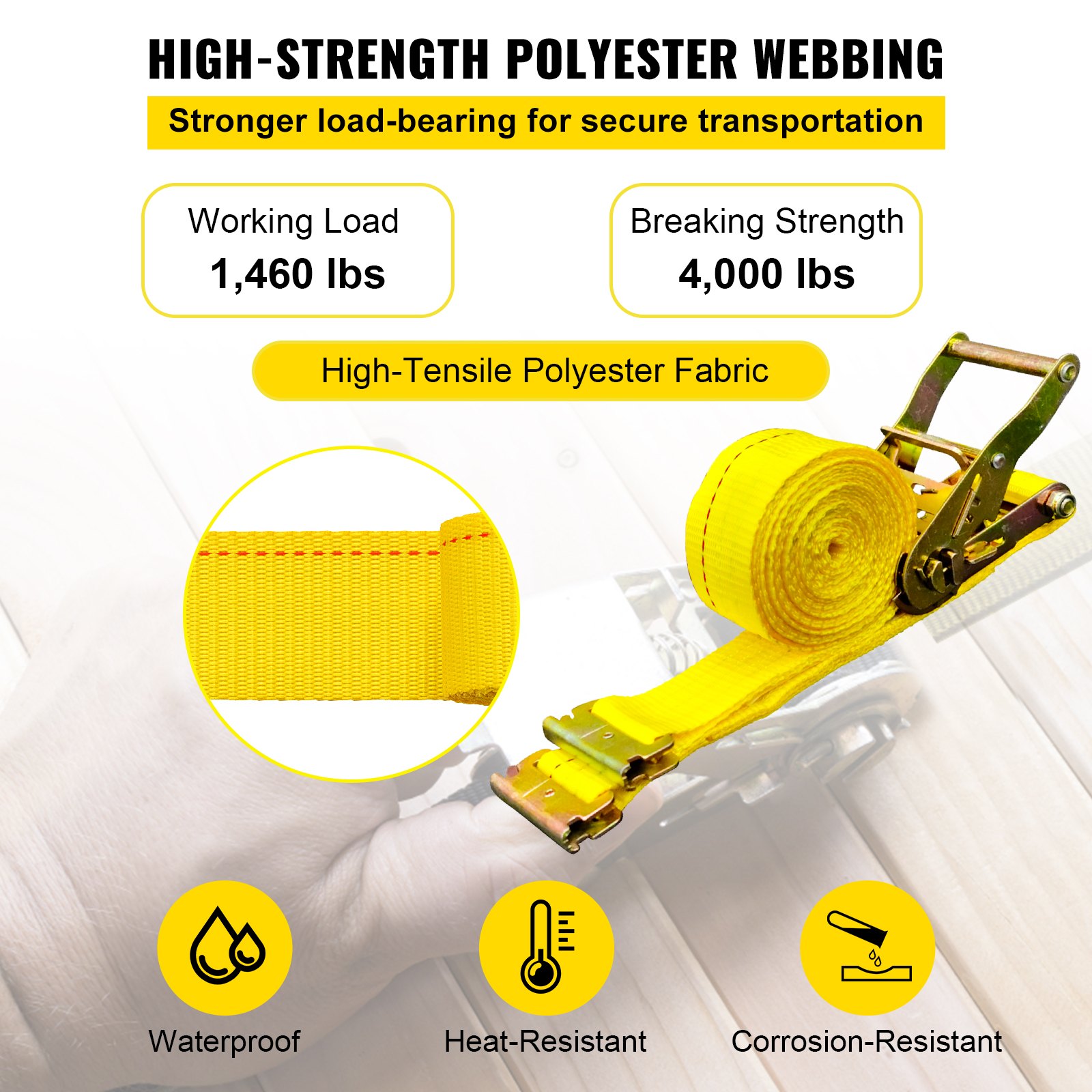 VEVOR Correas de Amarre con Trinquete E-Track 4,57 m x 5 cm Correas de Pista E 8 Piezas Cinturón de Poliéster y Trinquete de Acero Amarre de E-Track para Motocicletas Portaequipajes Camiones Remolques