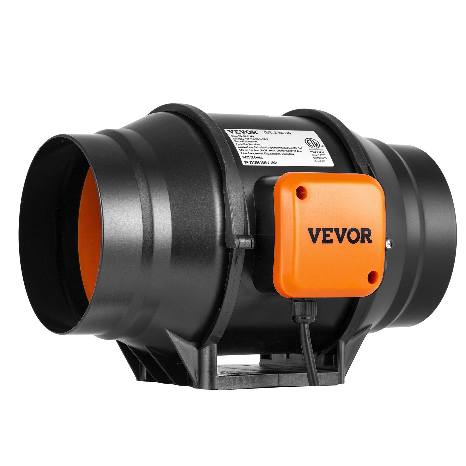 VEVOR Ventilador Silencioso de Conducto en Línea, 306 x 255 x 212 mm 323,7 CFM con Controlador de Velocidad Variable, con Motor de CA para Refuerzo de Refrigeración, Tiendas de Cultivo, Hidroponía