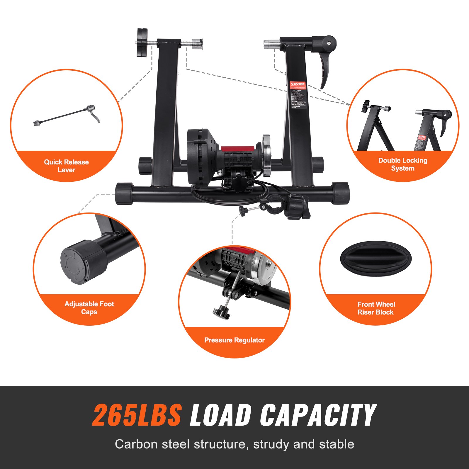 VEVOR Soporte de Entrenamiento para Bicicleta 6 Ajustes de Resistencia Entrenador de Bicicleta Magnético Estacionario para Ruedas de 66-74 cm Motor de Volante con Reducción de Ruido Ejercicio Interior