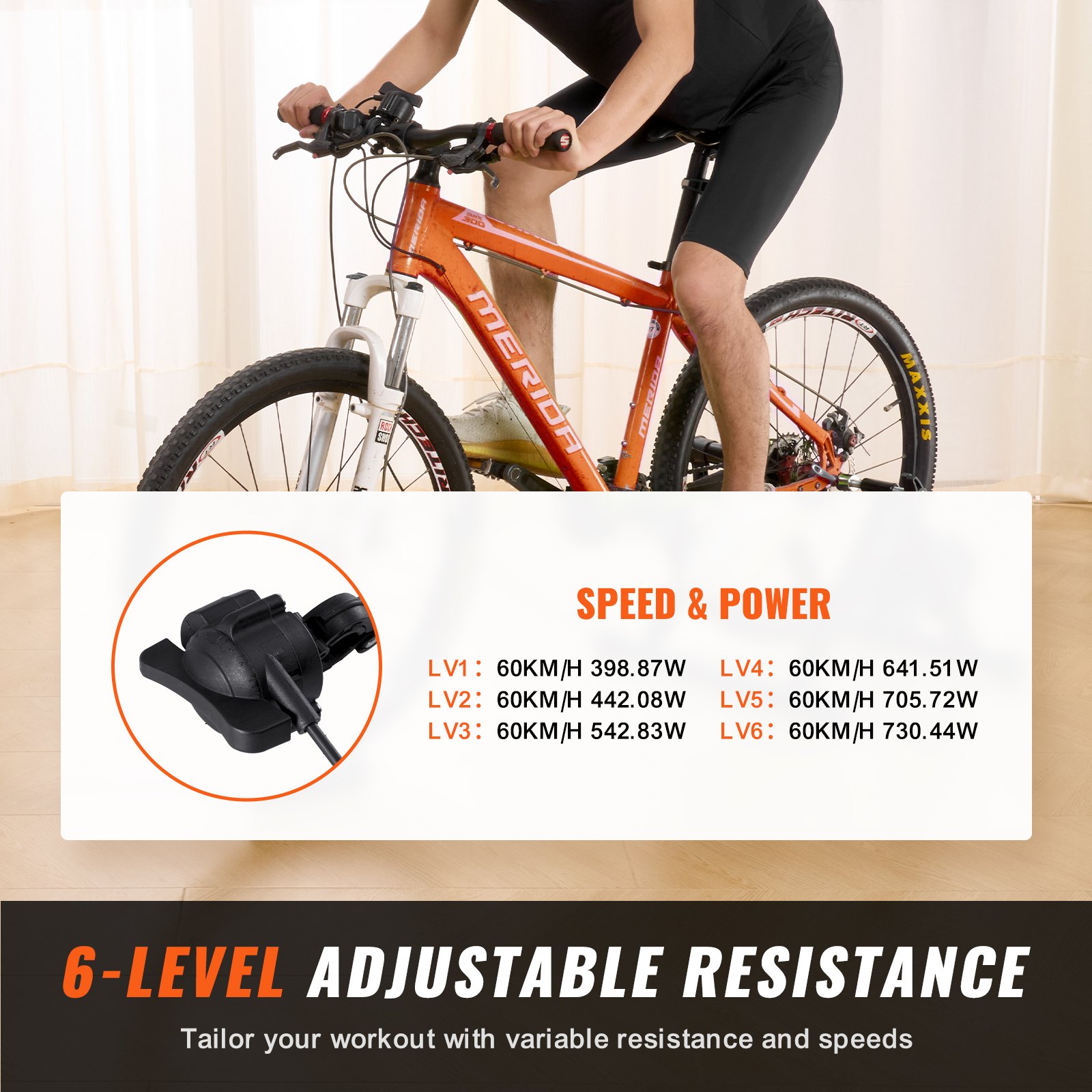 VEVOR Soporte de Entrenamiento para Bicicleta 6 Ajustes de Resistencia Entrenador de Bicicleta Magnético Estacionario para Ruedas de 66-74 cm Motor de Volante con Reducción de Ruido Ejercicio Interior