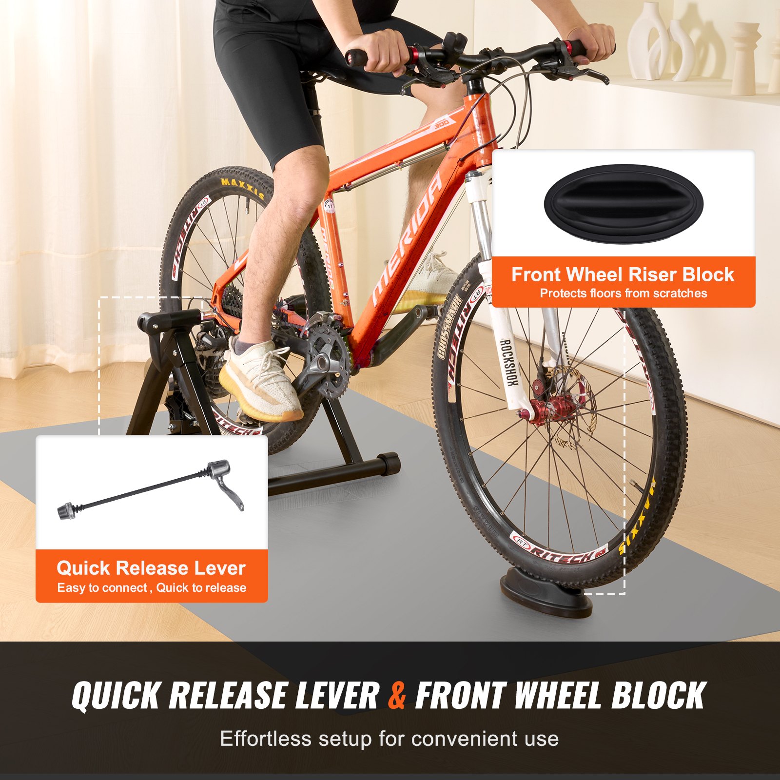 VEVOR Soporte de Entrenamiento para Bicicleta Entrenador de Bicicleta Fluido Estacionario para Ruedas de 66-74cm Motor de Volante con Reducción de Ruido Palanca de Liberación Rápida Ejercicio Interior