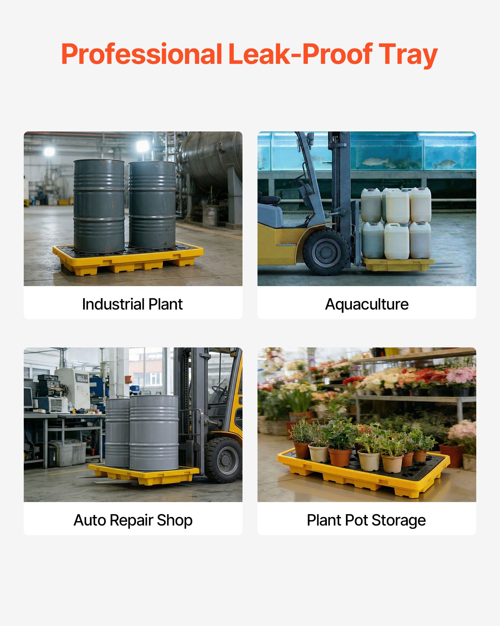 VEVOR Palet de Contención de Derrames para 2 Bidones, Capacidad de Carga 2000 kg, de Depósito de 79,5 L, Bandeja Antiderrames de HDPE con Drenaje, Apilable, Uso Industrial y Almacenamiento de Líquidos