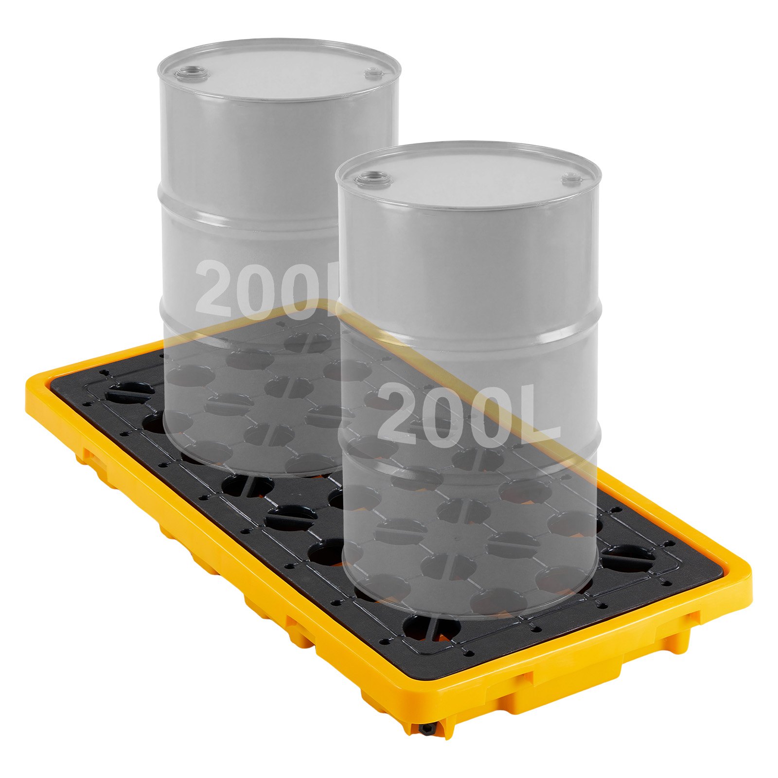 VEVOR Palet de Contención de Derrames para 2 Bidones, Capacidad de Carga 2000 kg, de Depósito de 79,5 L, Bandeja Antiderrames de HDPE con Drenaje, Apilable, Uso Industrial y Almacenamiento de Líquidos