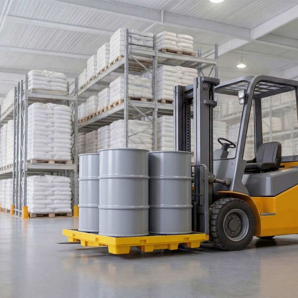 VEVOR Palet de Contención de Derrames para 4 Bidones, Capacidad de 4000 kg, Depósito de 117,4 L, Bandeja Antiderrames de HDPE con Drenaje, Apilable, Modular para Almacenamiento de Líquidos, Industrial