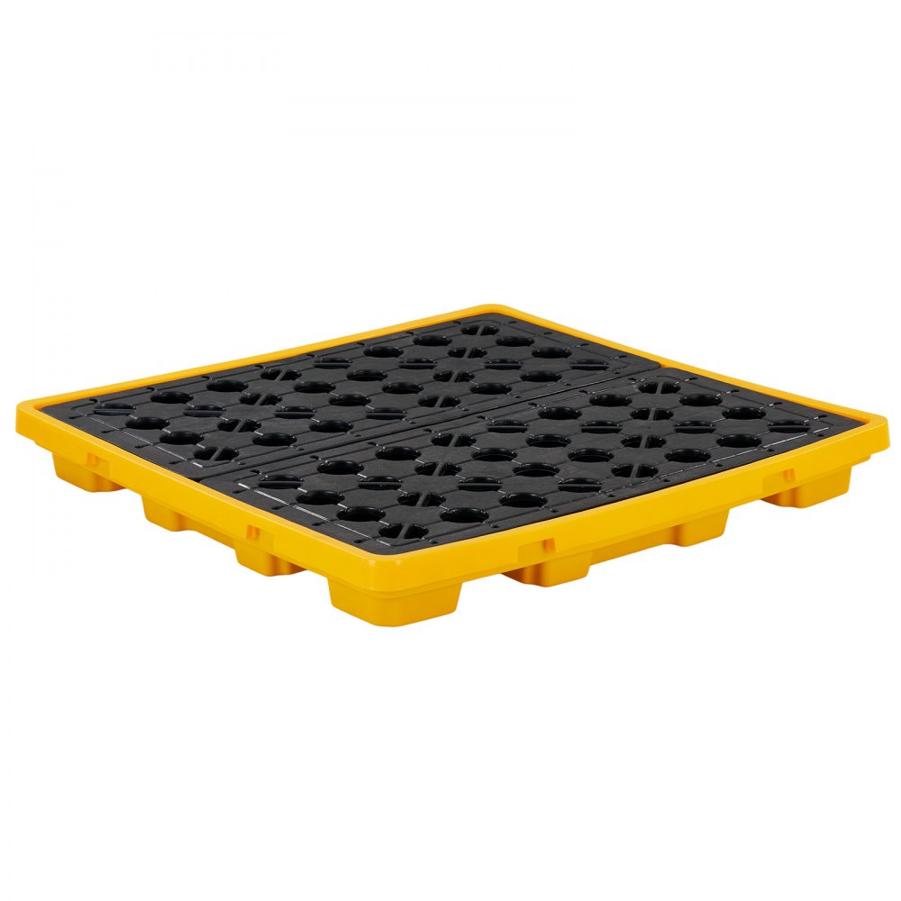 VEVOR Palet de Contención de Derrames para 4 Bidones, Capacidad de 4000 kg, Depósito de 117,4 L, Bandeja Antiderrames de HDPE con Drenaje, Apilable, Modular para Almacenamiento de Líquidos, Industrial
