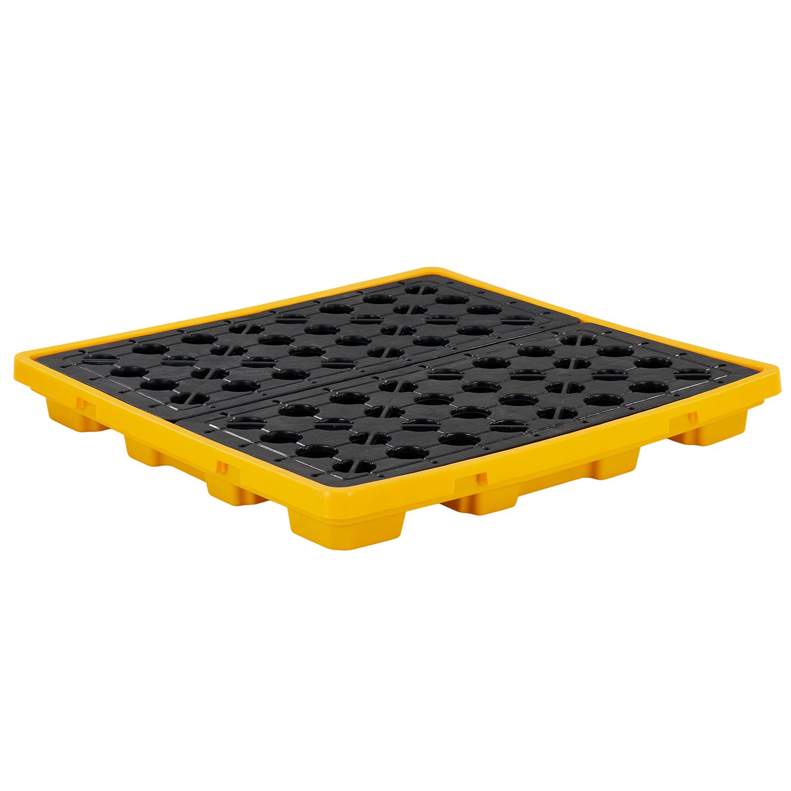 VEVOR Palet de Contención de Derrames para 4 Bidones, Capacidad de 4000 kg, Depósito de 117,4 L, Bandeja Antiderrames de HDPE con Drenaje, Apilable, Modular para Almacenamiento de Líquidos, Industrial