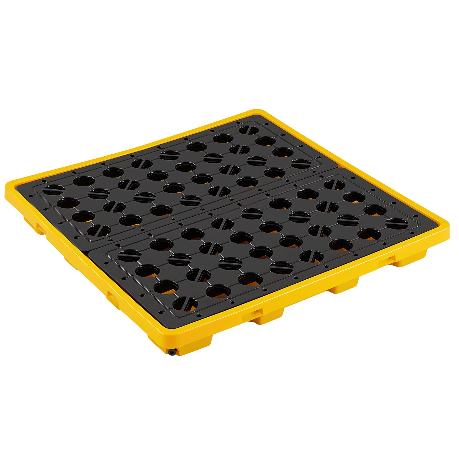 VEVOR Palet de Contención de Derrames para 4 Bidones, Capacidad de 4000 kg, Depósito de 117,4 L, Bandeja Antiderrames de HDPE con Drenaje, Apilable, Modular para Almacenamiento de Líquidos, Industrial
