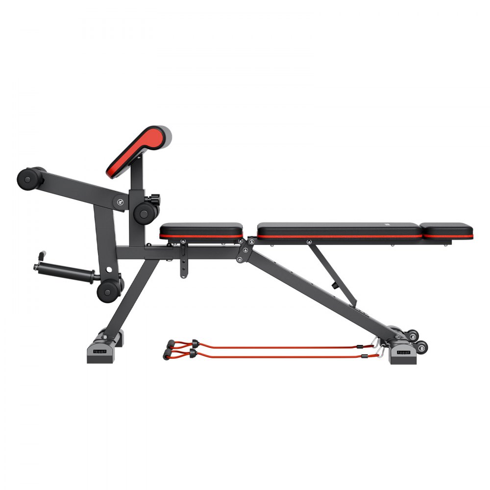 VEVOR Banco de Pesas Ajustables de 363 kg para Entrenamiento de Cuerpo Completo en el Gimnasio en Casa, Banco Plano con Extensión de Piernas, Ajuste Rápido, 1878 x 530 x (880-1000) mm, Negro