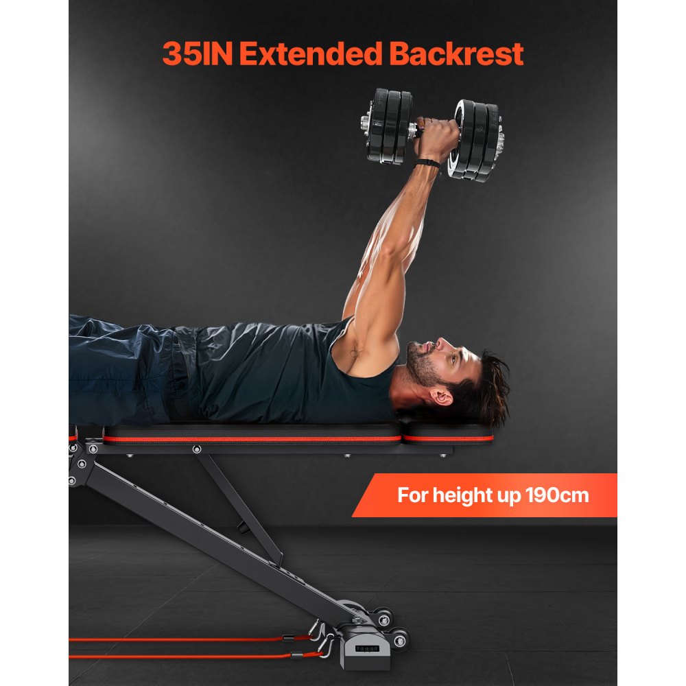 VEVOR Banco de Pesas Ajustables de 363 kg para Entrenamiento de Cuerpo Completo en el Gimnasio en Casa, Banco Plano con Extensión de Piernas, Ajuste Rápido, 1878 x 530 x (880-1000) mm, Negro