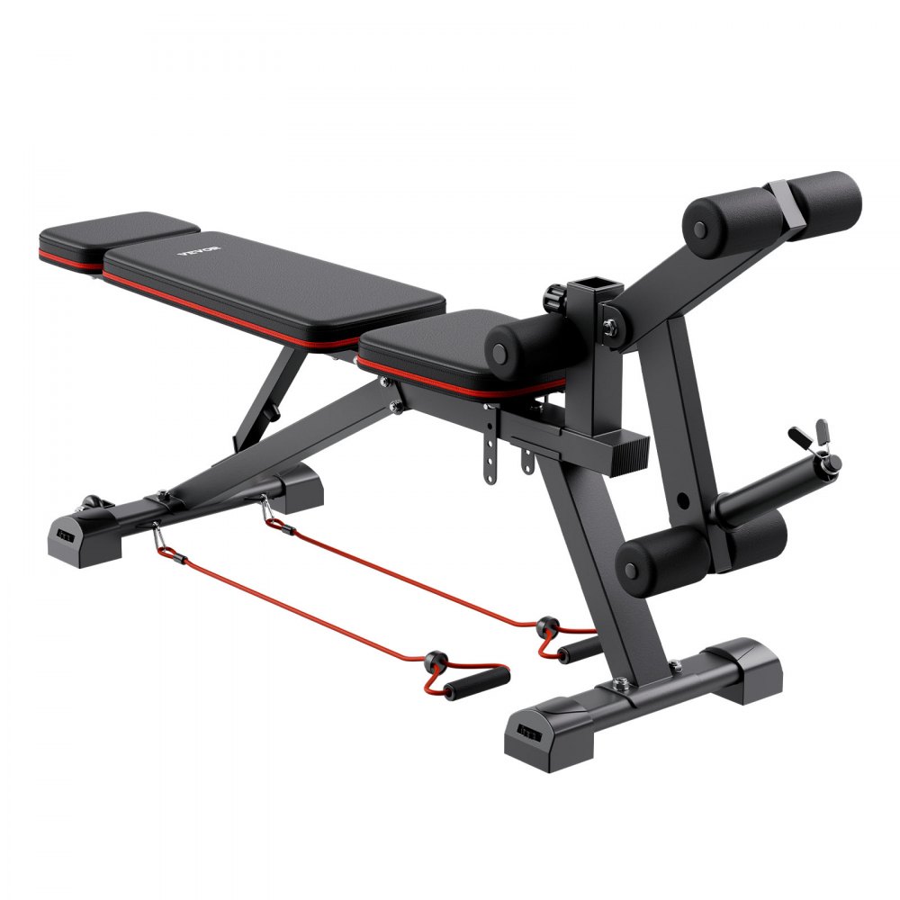 VEVOR Banco de Pesas Ajustables de 363 kg para Entrenamiento de Cuerpo Completo en el Gimnasio en Casa, Banco Plano con Extensión de Piernas, Ajuste Rápido, 1878 x 530 x (880-1000) mm, Negro