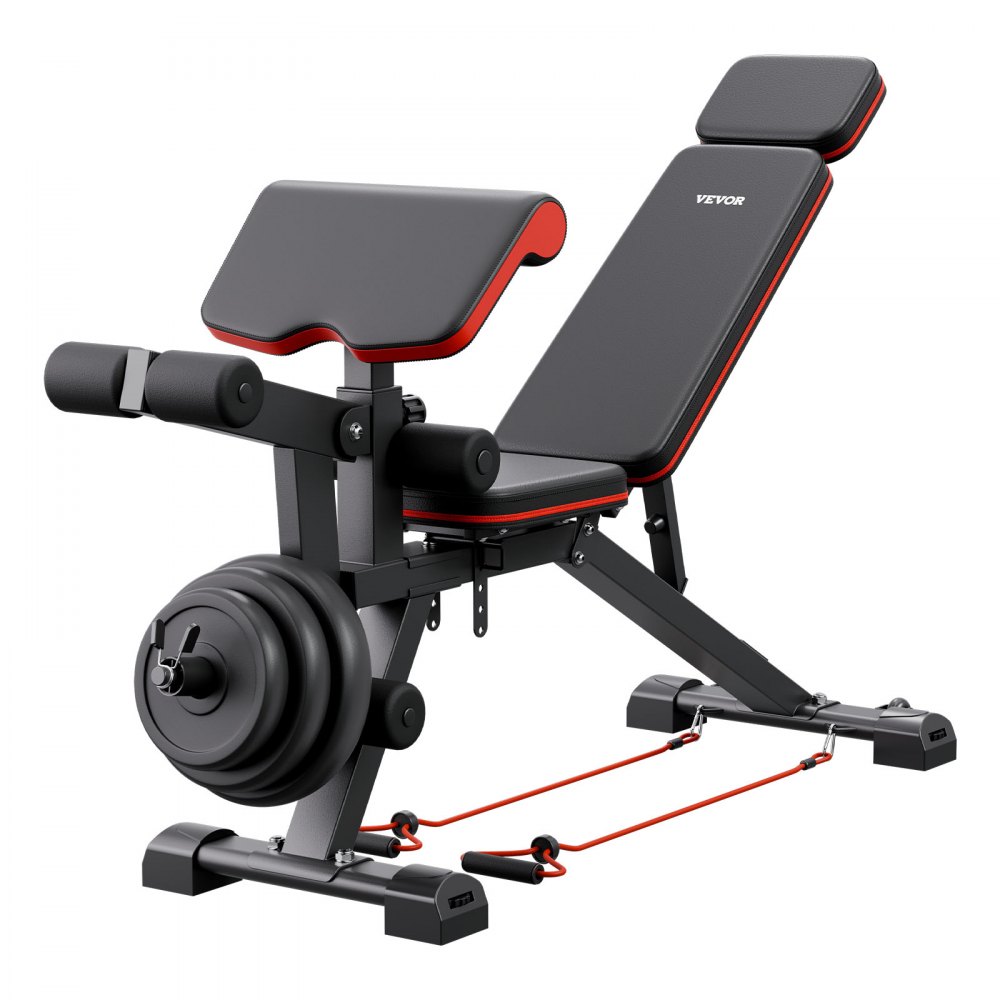 VEVOR Banco de Pesas Ajustables de 363 kg para Entrenamiento de Cuerpo Completo en el Gimnasio en Casa, Banco Plano con Extensión de Piernas, Ajuste Rápido, 1878 x 530 x (880-1000) mm, Negro