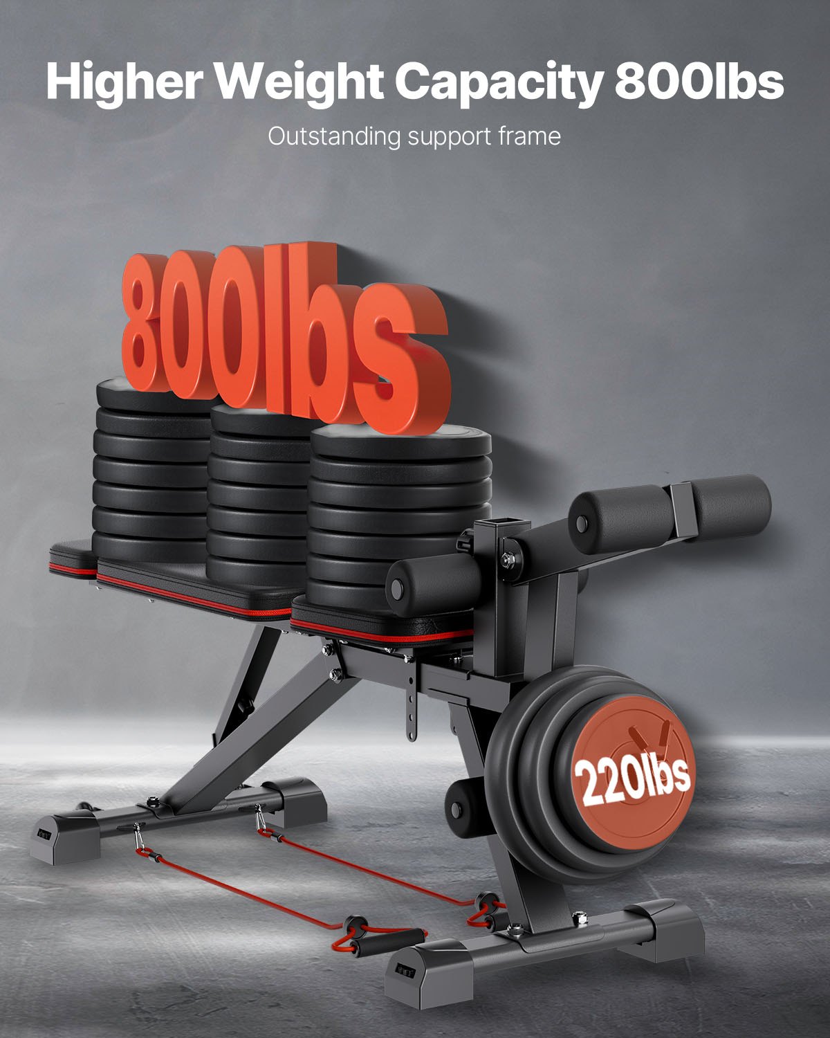 VEVOR Banco de Pesas Ajustables de 363 kg para Entrenamiento de Cuerpo Completo en el Gimnasio en Casa, Banco Plano con Extensión de Piernas, Ajuste Rápido, 1878 x 530 x (880-1000) mm, Negro