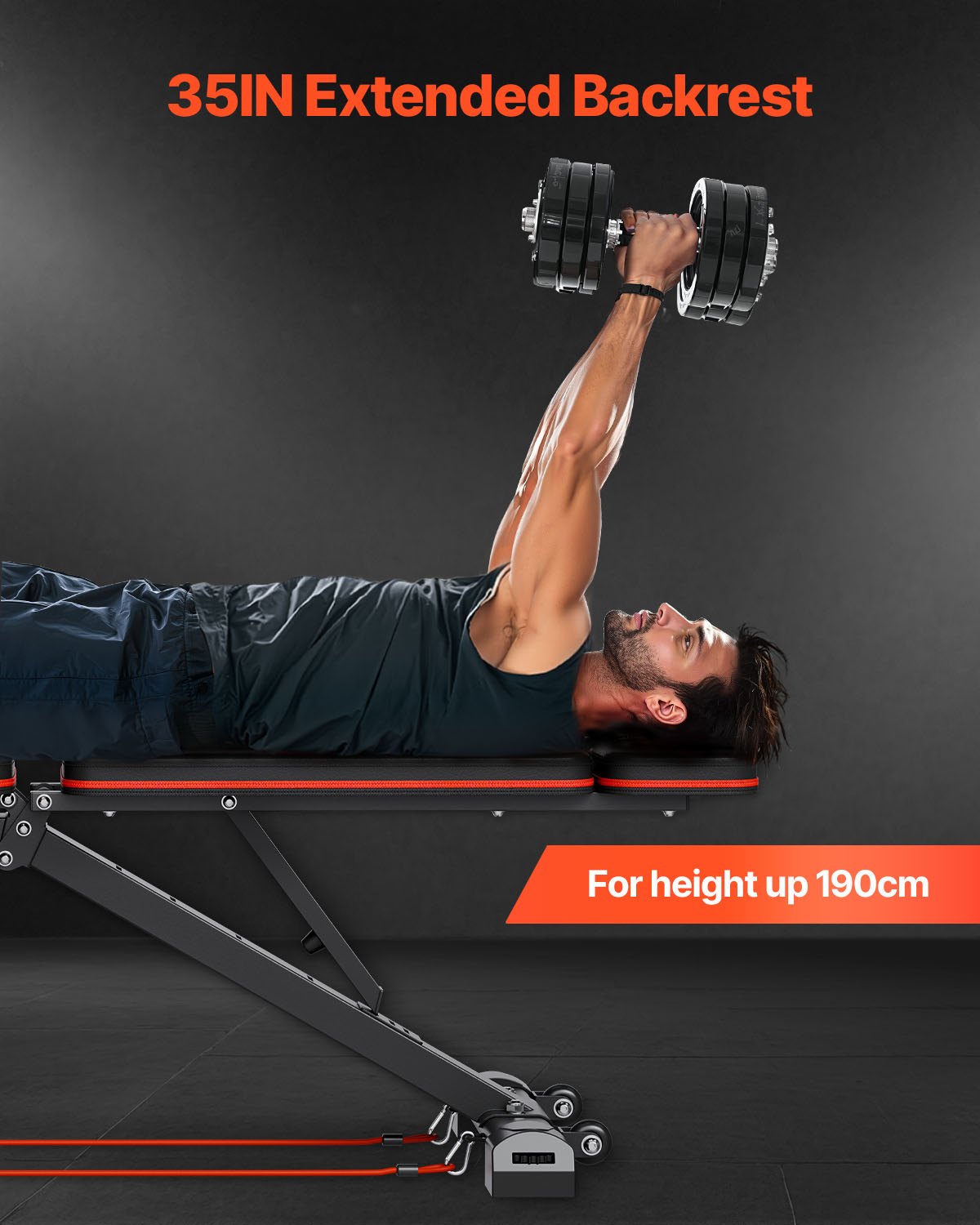 VEVOR Banco de Pesas Ajustables de 363 kg para Entrenamiento de Cuerpo Completo en el Gimnasio en Casa, Banco Plano con Extensión de Piernas, Ajuste Rápido, 1878 x 530 x (880-1000) mm, Negro