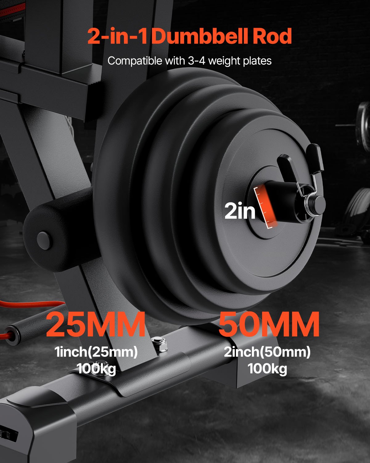 VEVOR Banco de Pesas Ajustables de 363 kg para Entrenamiento de Cuerpo Completo en el Gimnasio en Casa, Banco Plano con Extensión de Piernas, Ajuste Rápido, 1878 x 530 x (880-1000) mm, Negro