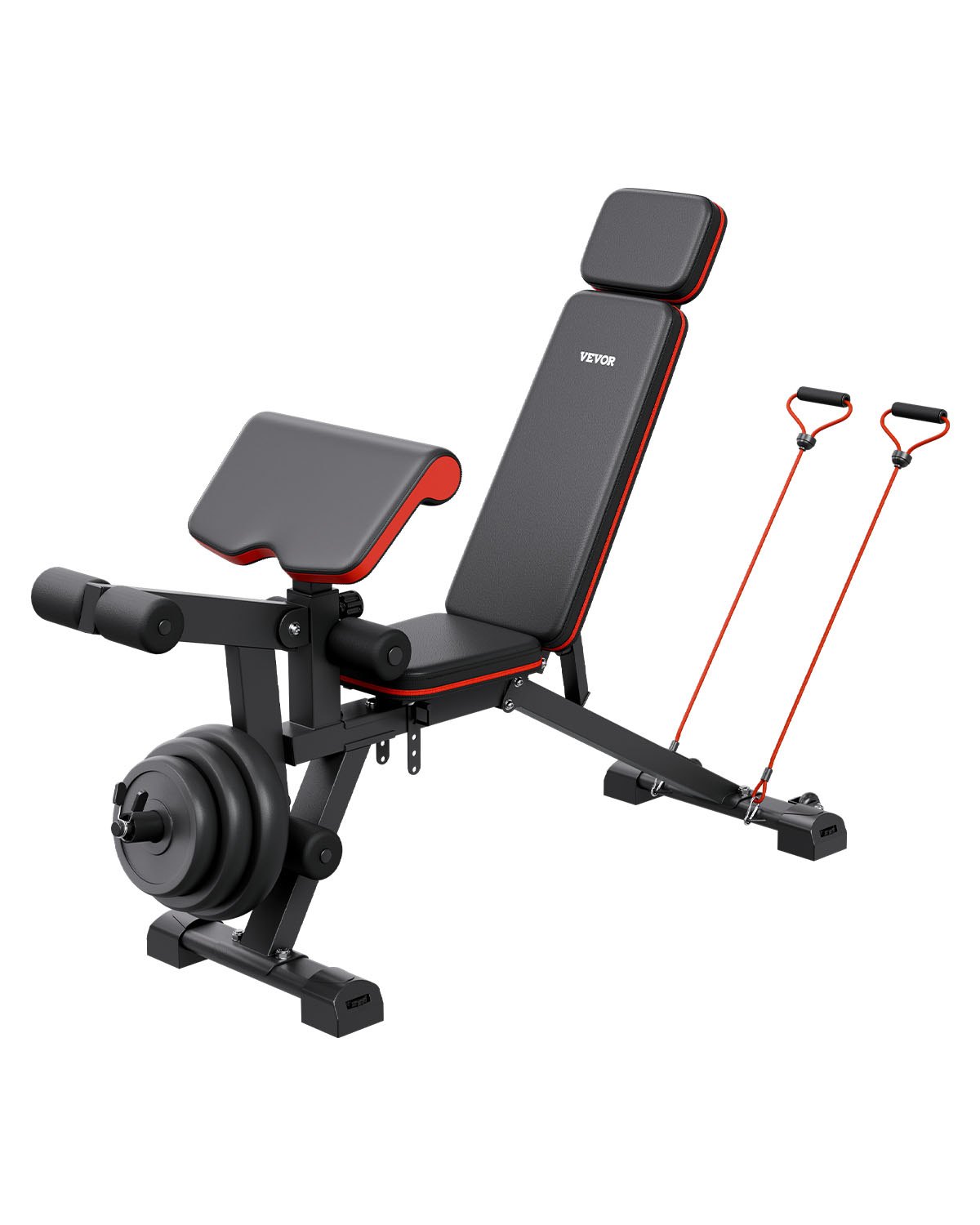VEVOR Banco de Pesas Ajustables de 363 kg para Entrenamiento de Cuerpo Completo en el Gimnasio en Casa, Banco Plano con Extensión de Piernas, Ajuste Rápido, 1878 x 530 x (880-1000) mm, Negro