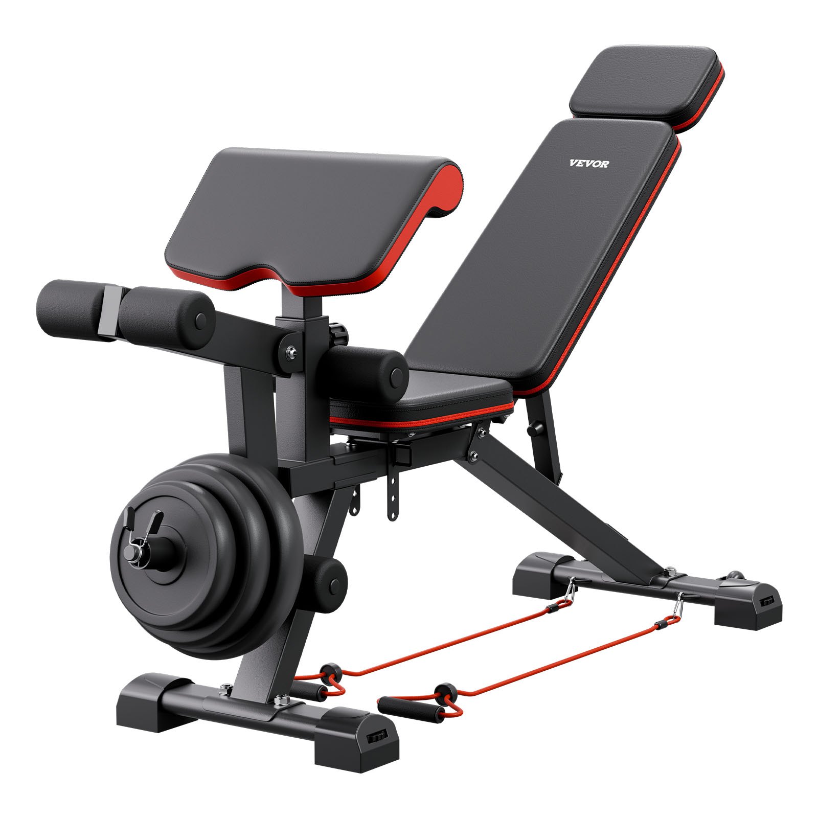 VEVOR Banco de Pesas Ajustables de 363 kg para Entrenamiento de Cuerpo Completo en el Gimnasio en Casa, Banco Plano con Extensión de Piernas, Ajuste Rápido, 1878 x 530 x (880-1000) mm, Negro