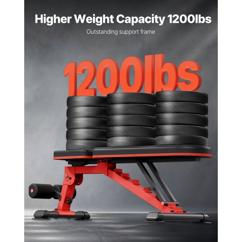 VEVOR Banco de Pesas Estable de Alta Resistencia de 544 kg para Entrenamiento de Cuerpo Completo, Ajustable, para Entrenamiento de Fuerza en el Gimnasio en Casa, 1465 x 530 x 450 mm, Negro y Rojo