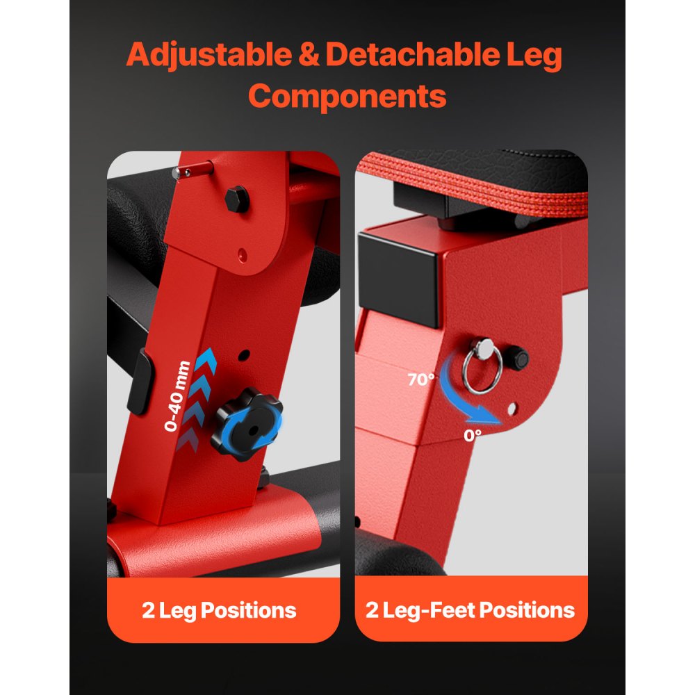 VEVOR Banco de Pesas Estable de Alta Resistencia de 544 kg para Entrenamiento de Cuerpo Completo, Ajustable, para Entrenamiento de Fuerza en el Gimnasio en Casa, 1465 x 530 x 450 mm, Negro y Rojo