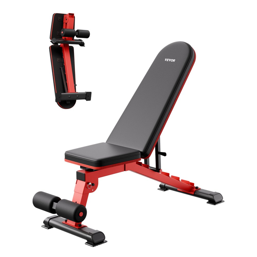 VEVOR Banco de Pesas Estable de Alta Resistencia de 544 kg para Entrenamiento de Cuerpo Completo, Ajustable, para Entrenamiento de Fuerza en el Gimnasio en Casa, 1465 x 530 x 450 mm, Negro y Rojo