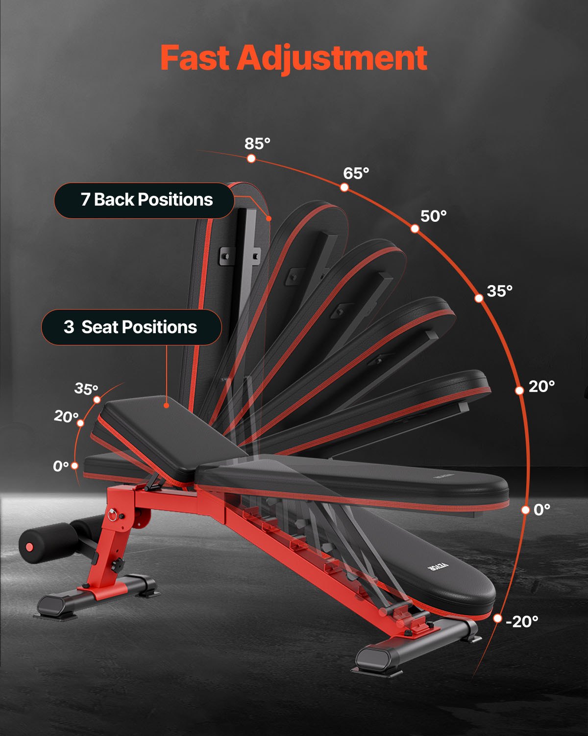 VEVOR Banco de Pesas Estable de Alta Resistencia de 544 kg para Entrenamiento de Cuerpo Completo, Ajustable, para Entrenamiento de Fuerza en el Gimnasio en Casa, 1465 x 530 x 450 mm, Negro y Rojo