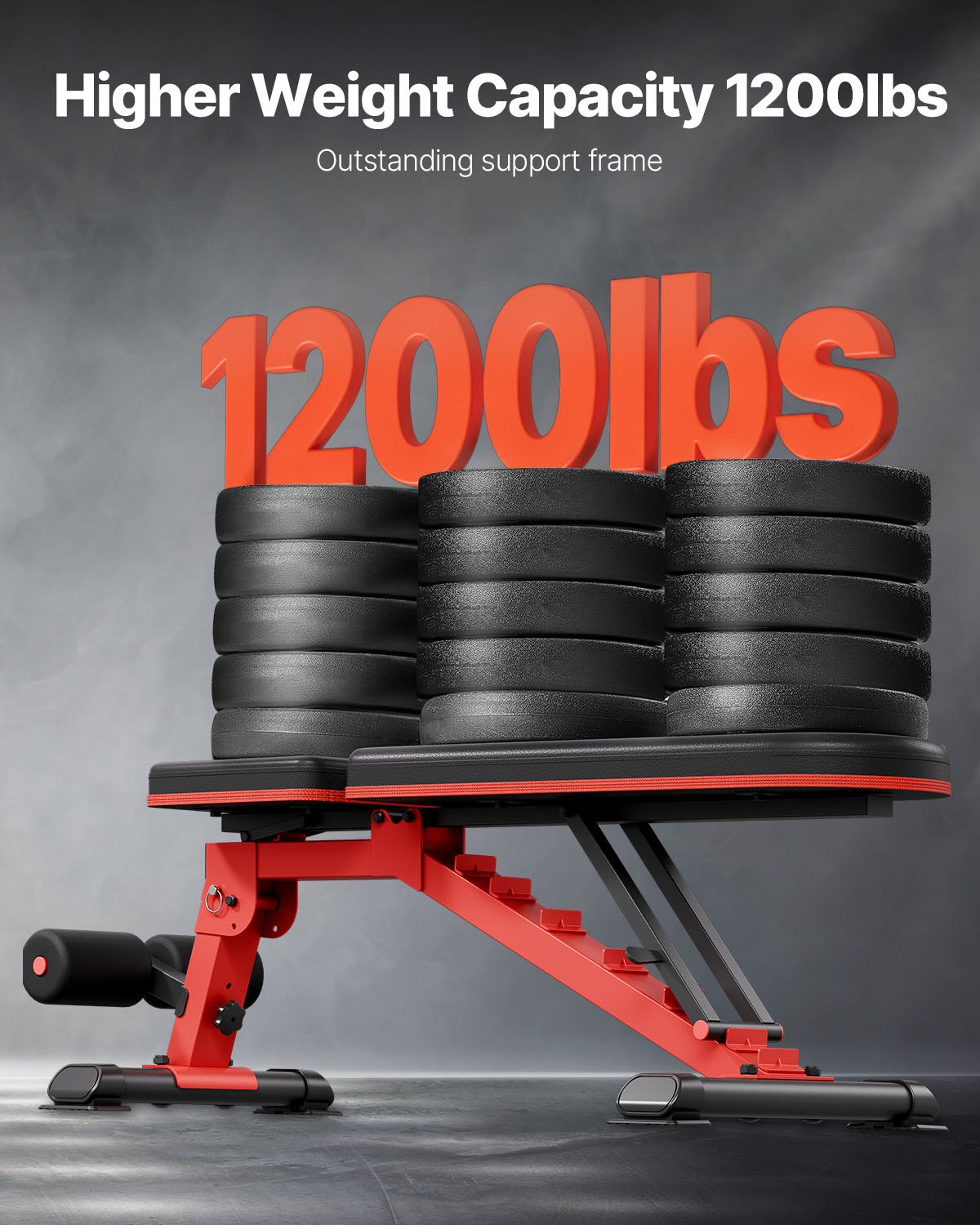VEVOR Banco de Pesas Estable de Alta Resistencia de 544 kg para Entrenamiento de Cuerpo Completo, Ajustable, para Entrenamiento de Fuerza en el Gimnasio en Casa, 1465 x 530 x 450 mm, Negro y Rojo
