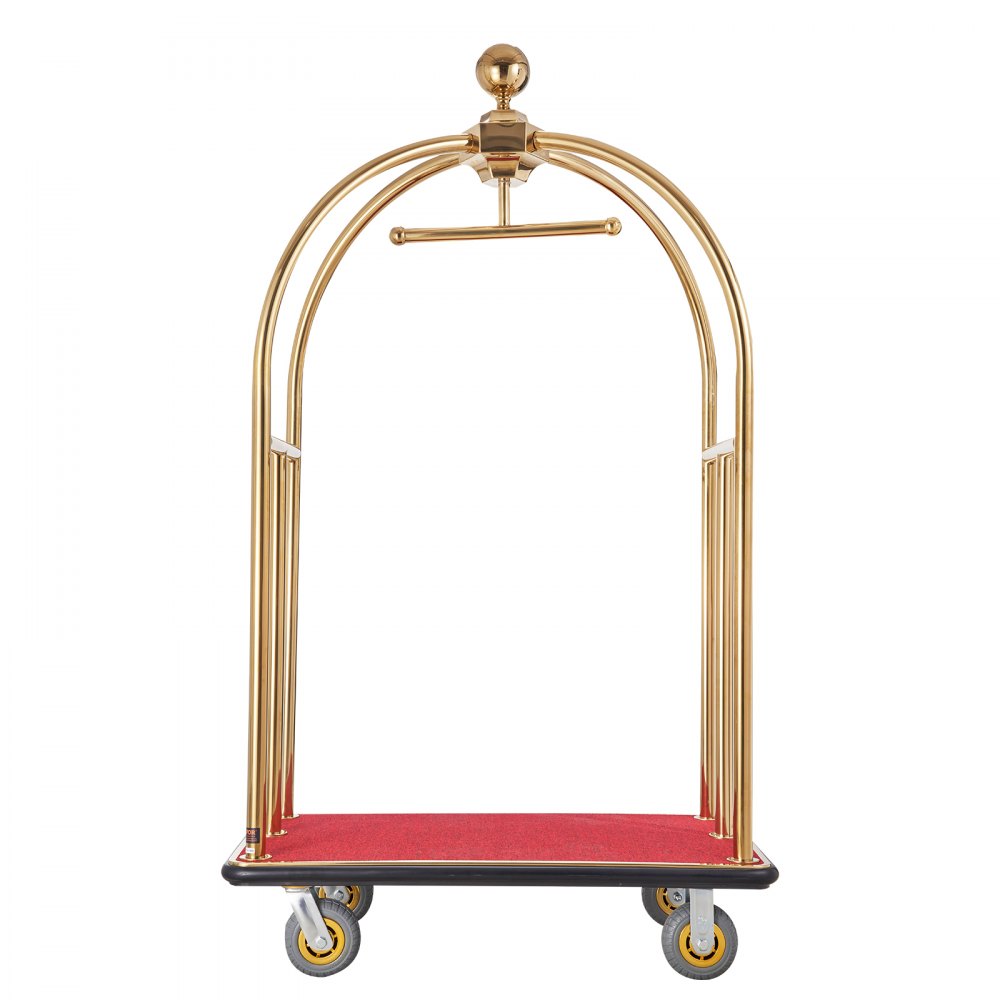 VEVOR Carro de Equipaje para Hotel, Carga de 500 kg, Carrito de Botones con Montantes Curvos, Plataforma Alfombrada Roja y Ruedas de Goma para Hoteles, Condominios y Complejos Turísticos, Dorado